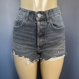 ZARA High-rise Distressed Gray Denim Shorts